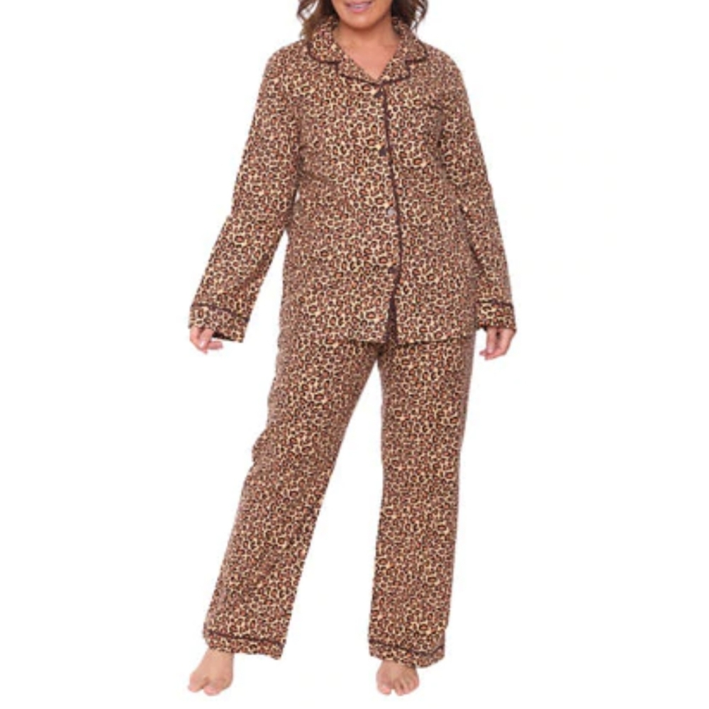 Leopard Cheetah Flannel Pajamas 2 PC Set Plus